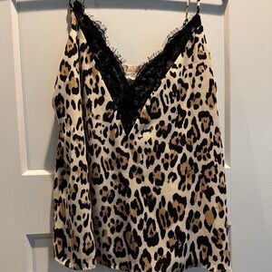 Socialite Leopard Print Lace-Trim Cami in Beige and Black